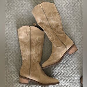 Suede Beige Women's Cowboy Boots